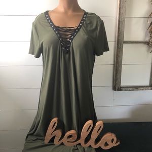 Army green lace up dress